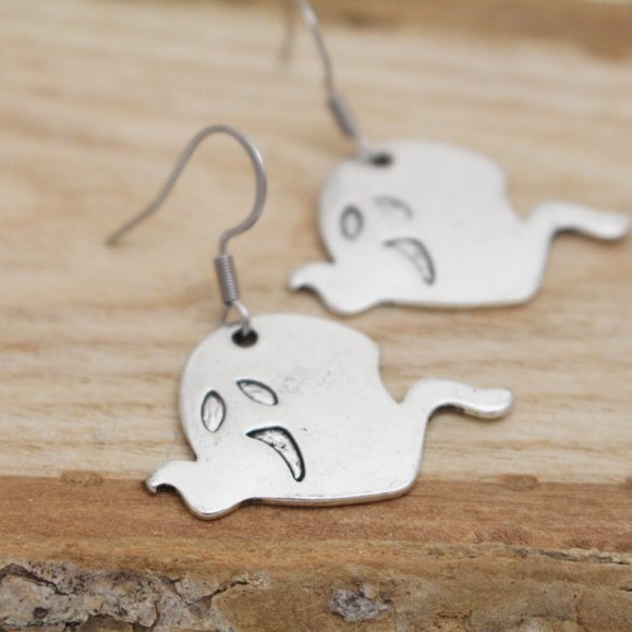 Silver Ghost Charm Earrings - Picture 3 of 5